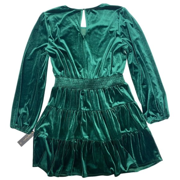 City Triangles Womens Size XXL Green Velvet Long Sleeve Tiered Dress WORN ONCE - Picture 2 of 12